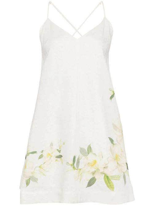 Vestito con stampa floreale in lino Zimmermann | 9990DS242IVORY MAGNOLIA